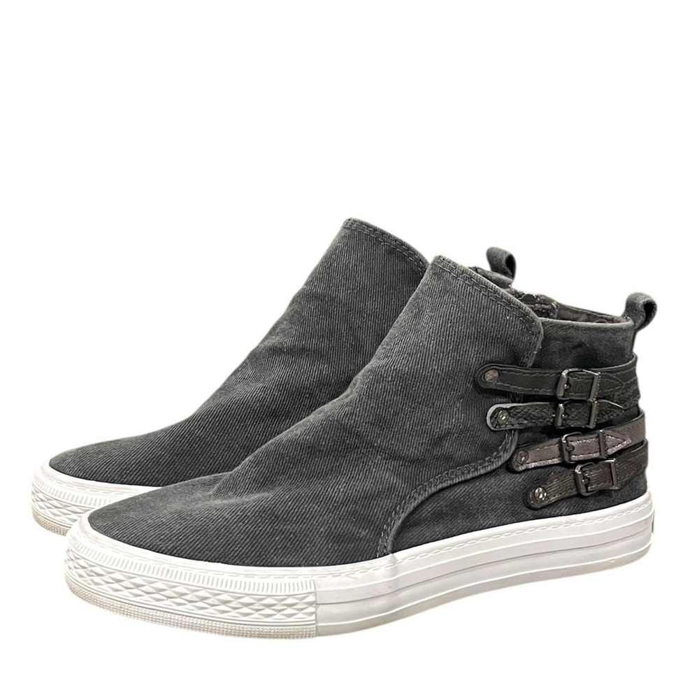 Blowfish Womens Size 7.5 Kayla Mid Top Sneaker Canvas Side Zip Gray Runs Big
